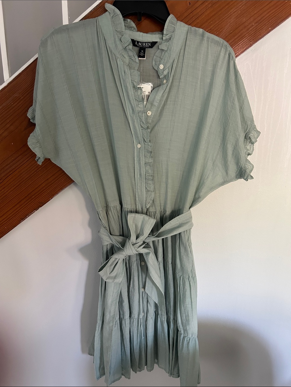 Lauren Ralph Lauren Light Sage Ruffle Tiered Tie-Waist Dress